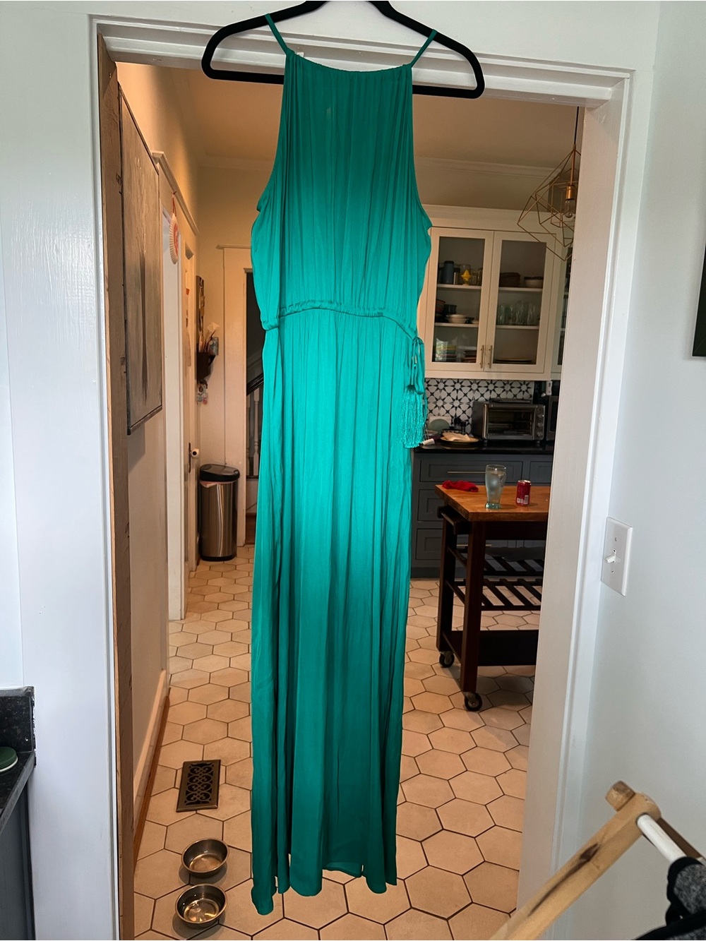 Green Maxi Dress with Adjustable Drawstring Waist